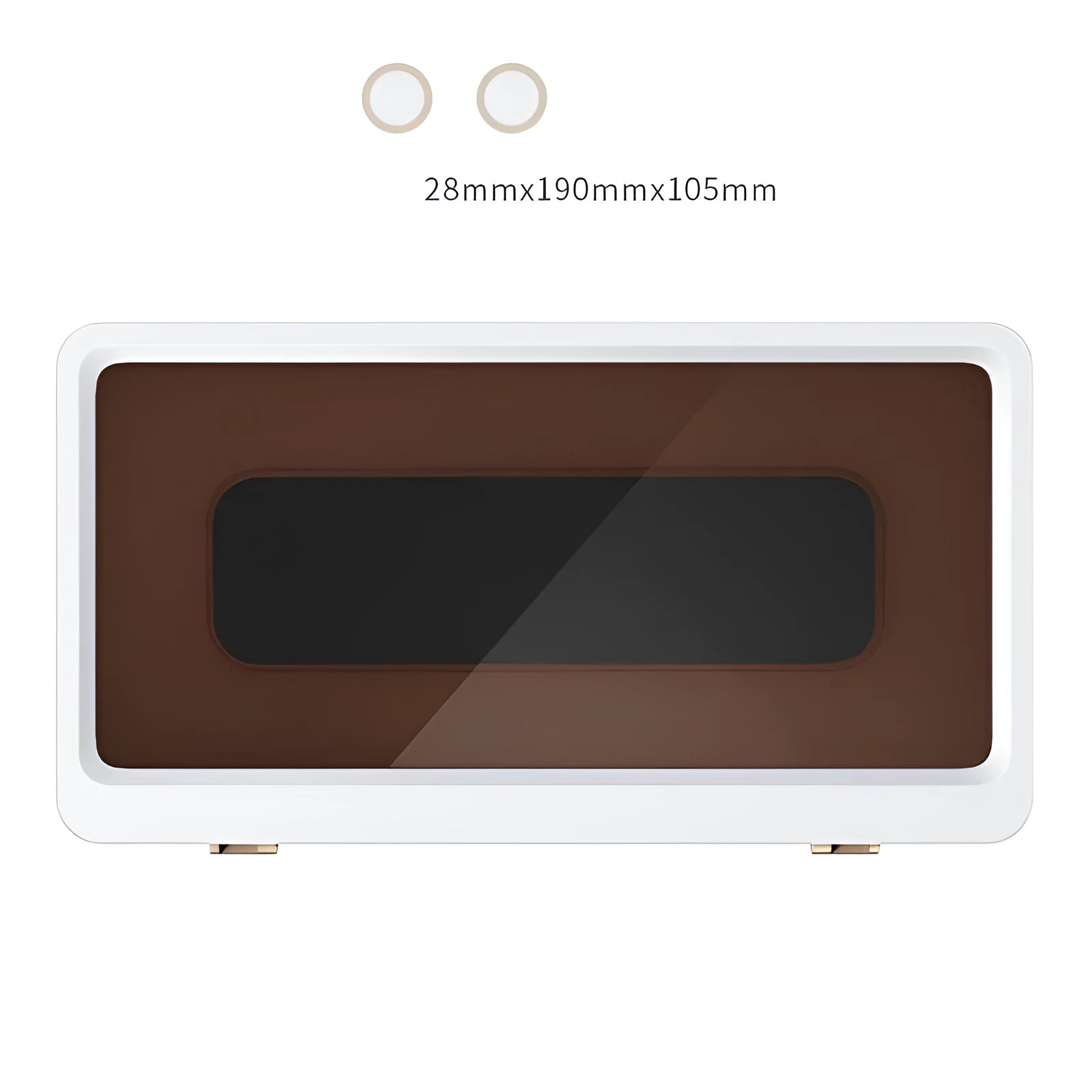 White waterproof mobile phone holder with sticker mounted on a bathroom tile wall.
