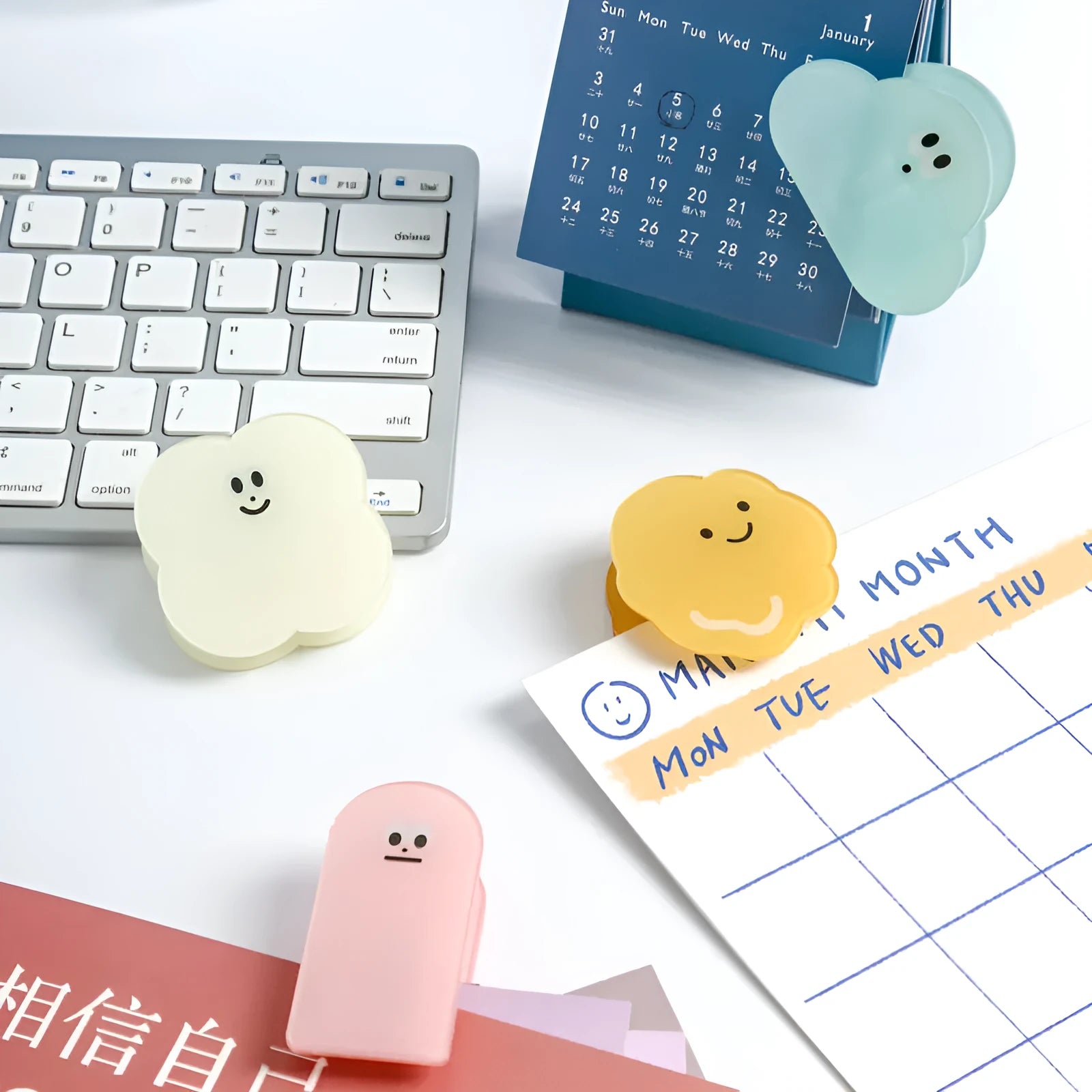 Acrylic cartoon-themed collage clip in beige, blue, orange, or pink colours for crafts and displays.