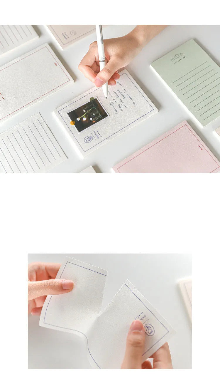 Rectangular memo pad notebook with paper cover compatible with Apple iPhone, showing blue tulip design