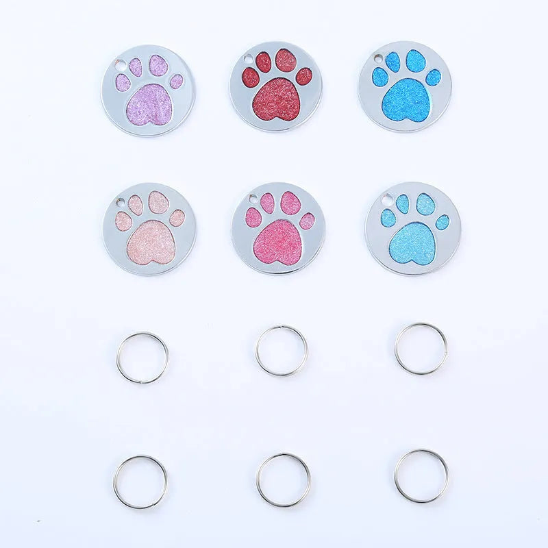 25mm alloy foot sole pet ID tag in light blue, dark blue, purple, red, rose red or pink