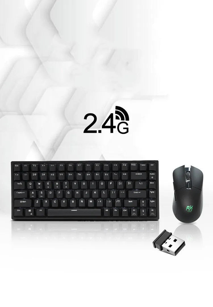 Wireless mechanical keyboard and mouse set with USB charging cable and transmitter