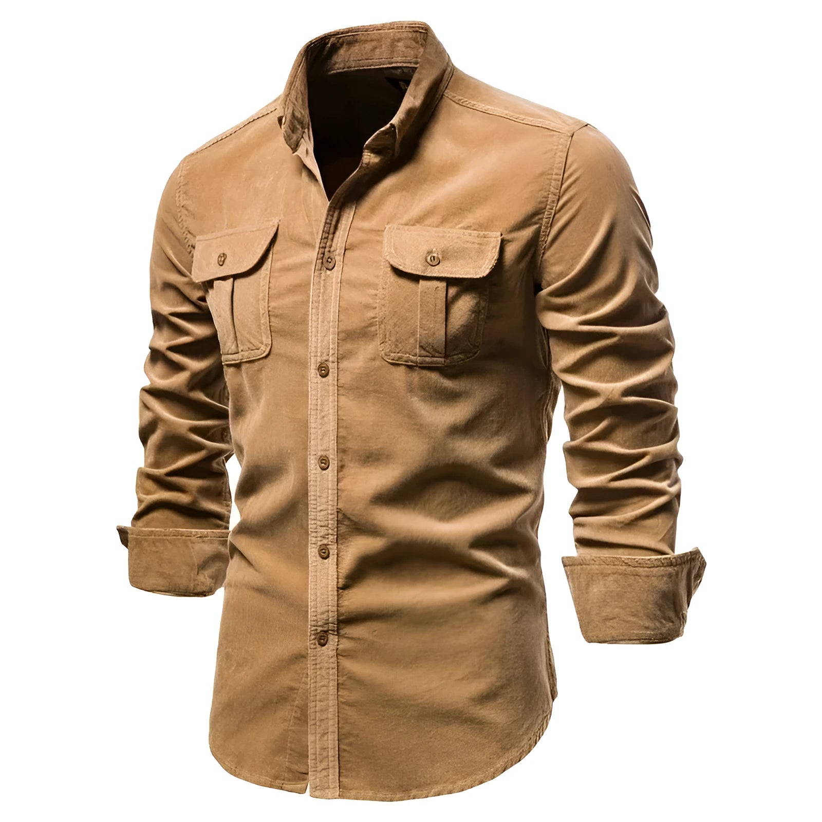 Men's long-sleeved linen shirt in a crewneck style, shown in a selection of available colours.