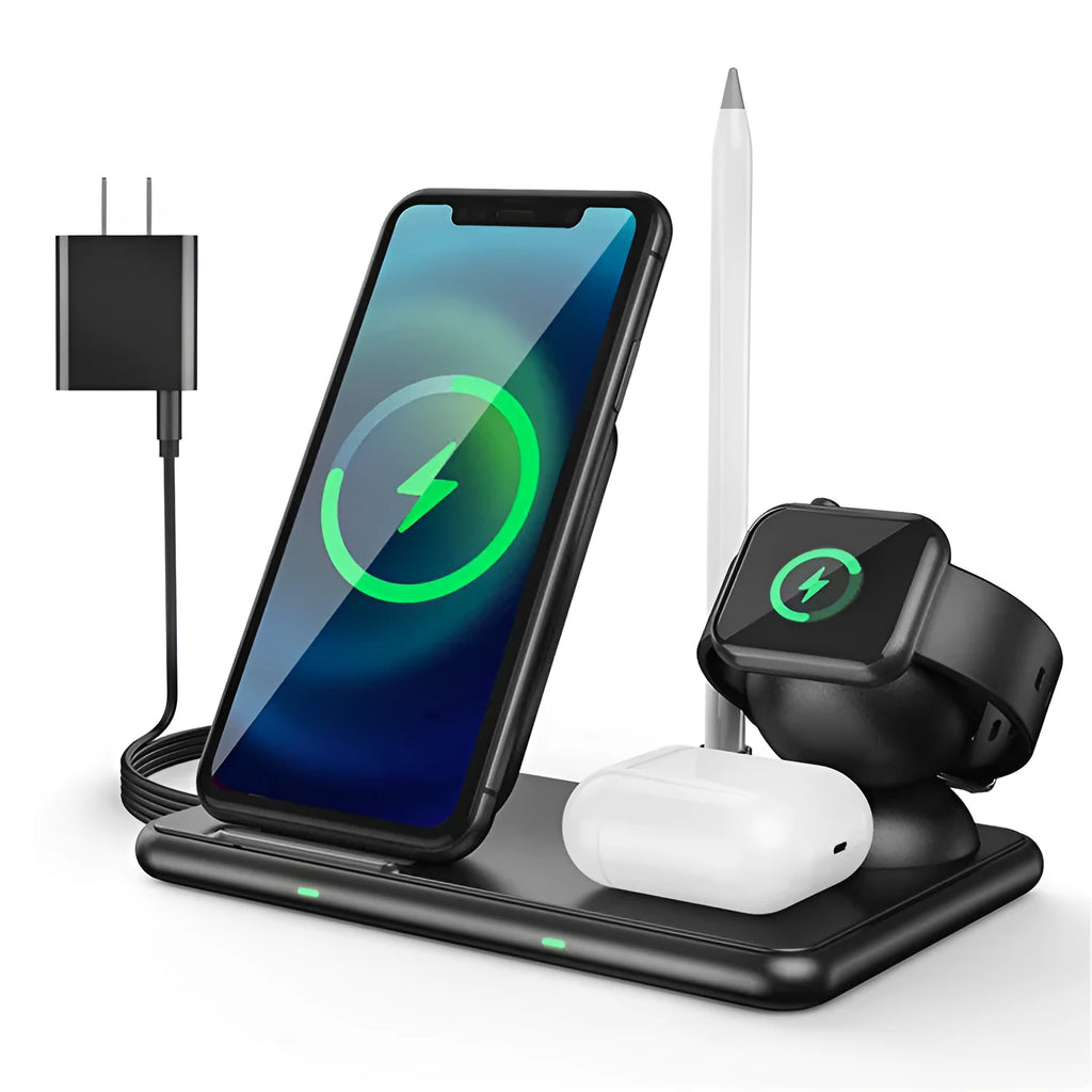 Black wireless charger for Apple mobile phones watches headsets with Type-C interface