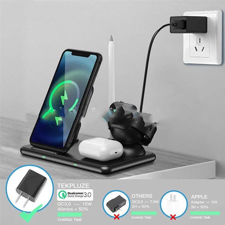 Black wireless charger for Apple mobile phones watches headsets with Type-C interface