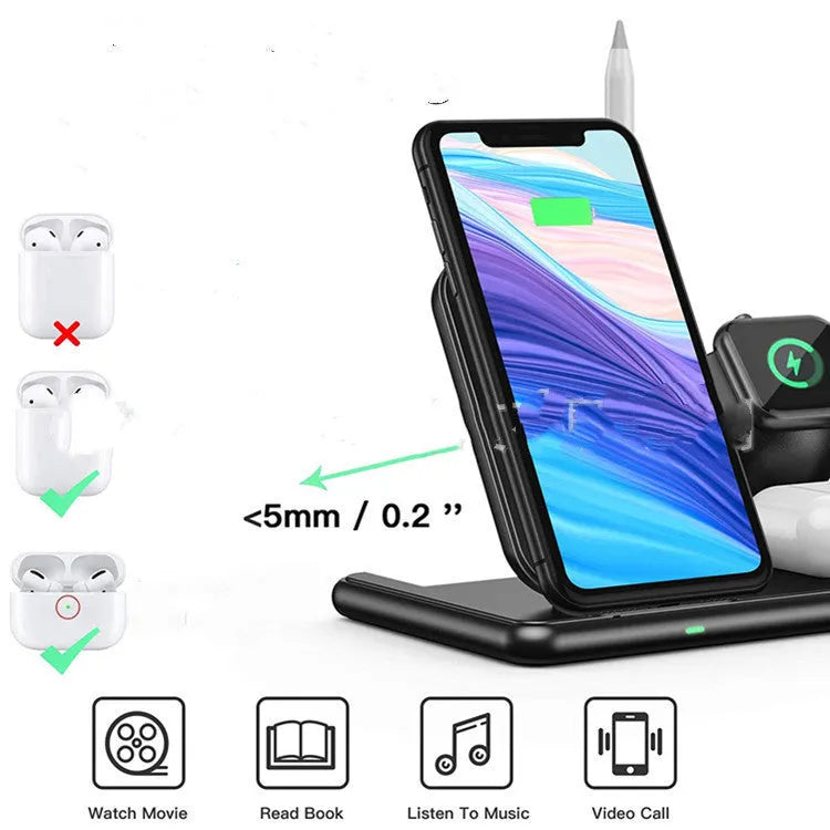 Black wireless charger for Apple mobile phones watches headsets with Type-C interface