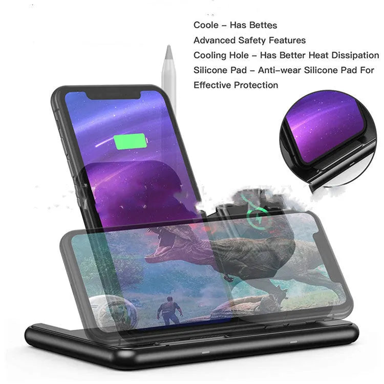 Black wireless charger for Apple mobile phones watches headsets with Type-C interface