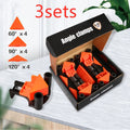 Four plastic 90 degree right angle woodworking clamps for picture frame assembly