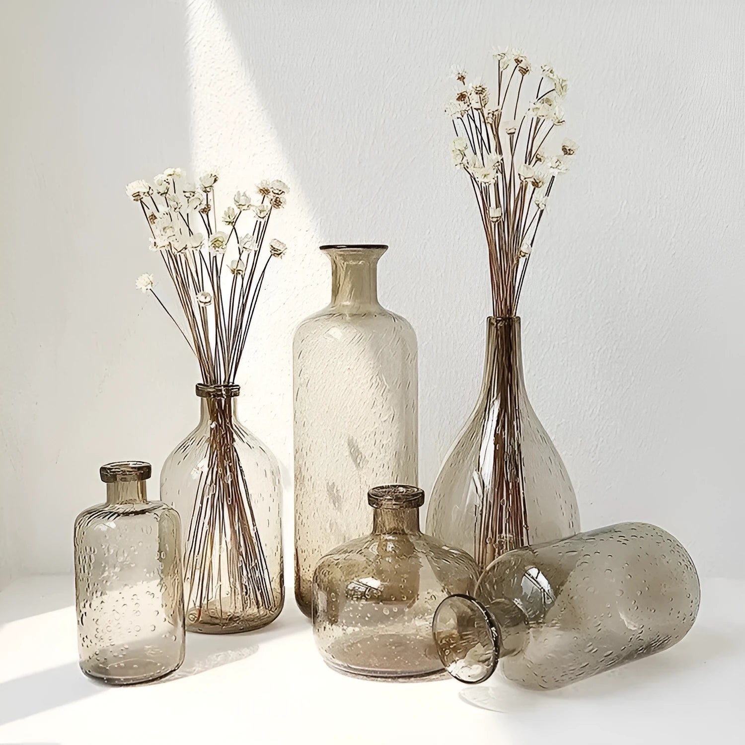 Geometric grey bubble glass vase with stained glass construction and electric stove pigment finish