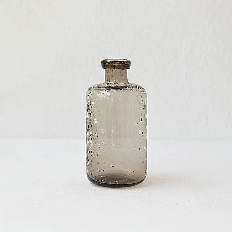 Geometric grey bubble glass vase with stained glass construction and electric stove pigment finish
