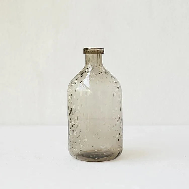 Geometric grey bubble glass vase with stained glass construction and electric stove pigment finish
