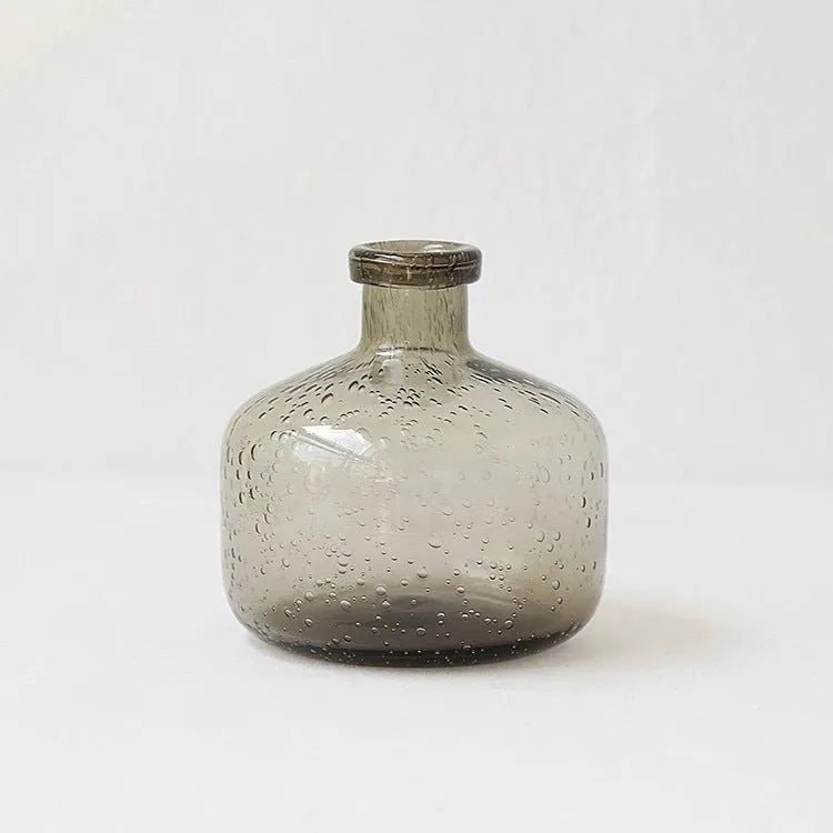 Geometric grey bubble glass vase with stained glass construction and electric stove pigment finish