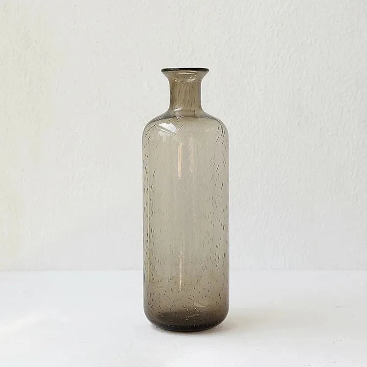 Geometric grey bubble glass vase with stained glass construction and electric stove pigment finish