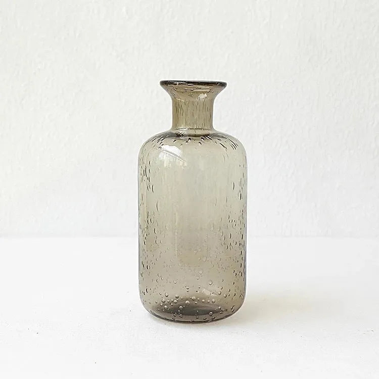 Geometric grey bubble glass vase with stained glass construction and electric stove pigment finish