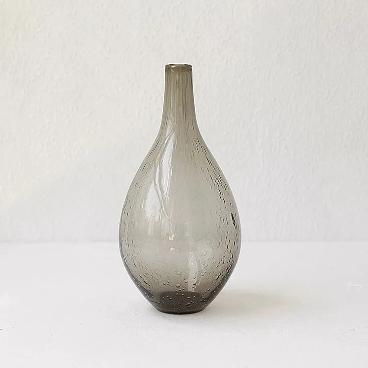 Geometric grey bubble glass vase with stained glass construction and electric stove pigment finish