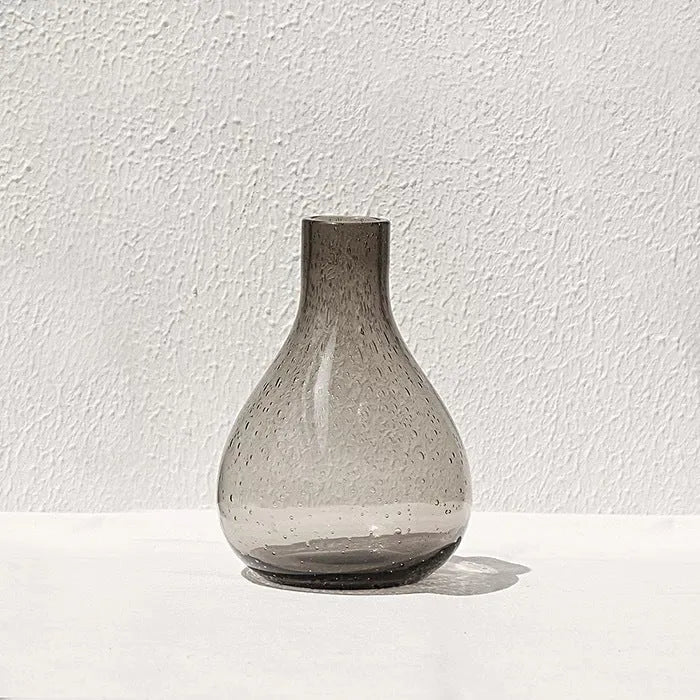 Geometric grey bubble glass vase with stained glass construction and electric stove pigment finish