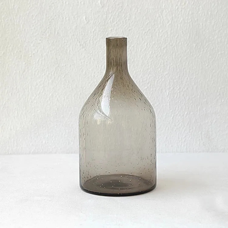 Geometric grey bubble glass vase with stained glass construction and electric stove pigment finish