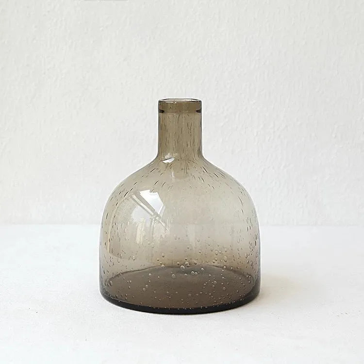 Geometric grey bubble glass vase with stained glass construction and electric stove pigment finish
