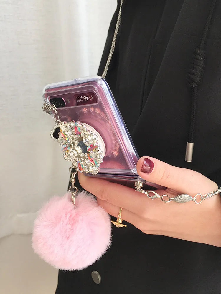 Samsung Galaxy Z Flip cartoon protective case with diagonal diamond hair powder ball design