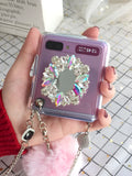 Samsung Galaxy Z Flip cartoon protective case with diagonal diamond hair powder ball design