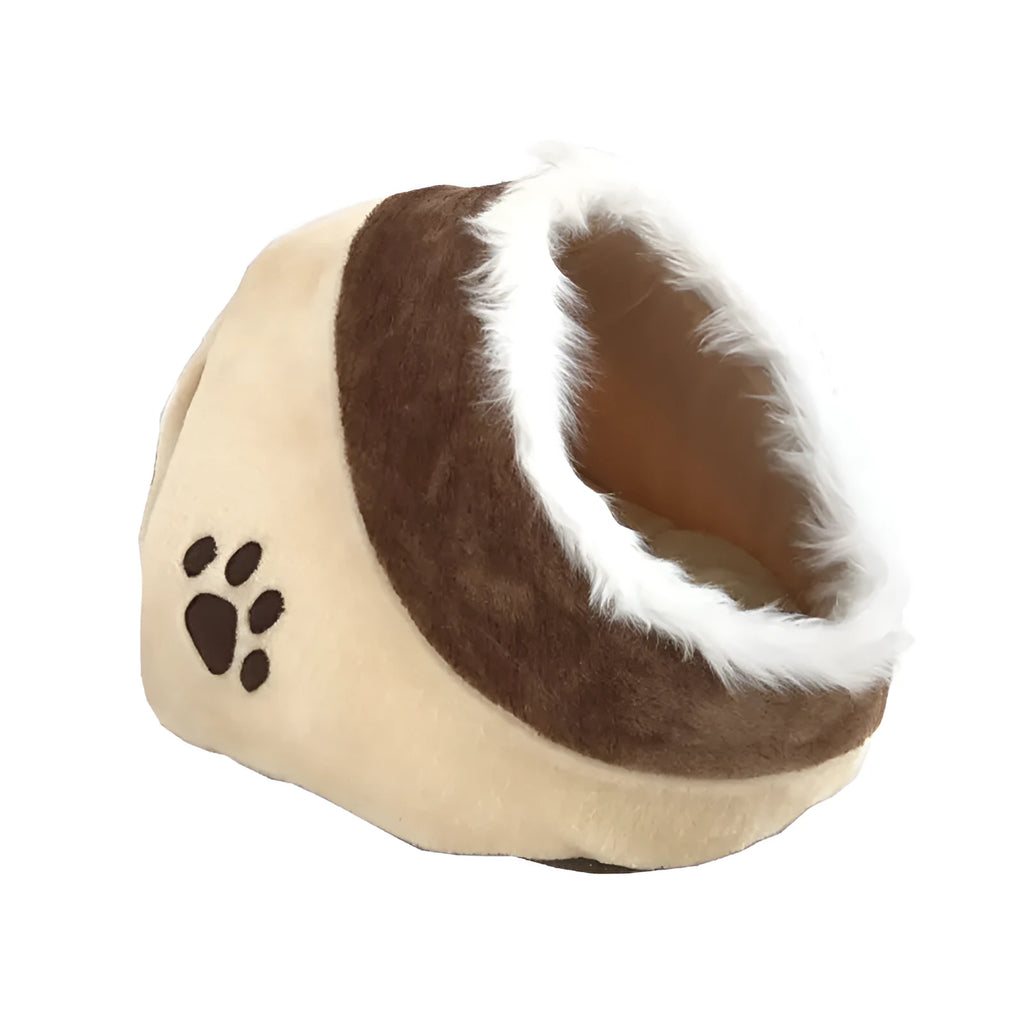 Small cloth dog kennel in beige and white, 41x38x26cm, for indoor use with small dogs
