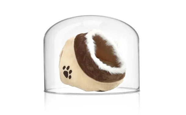 Small cloth dog kennel in beige and white, 41x38x26cm, for indoor use with small dogs