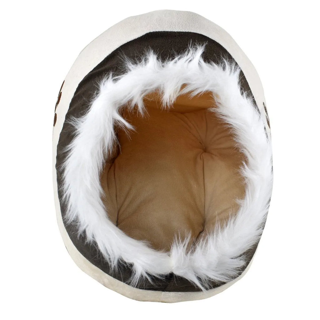 Small cloth dog kennel in beige and white, 41x38x26cm, for indoor use with small dogs