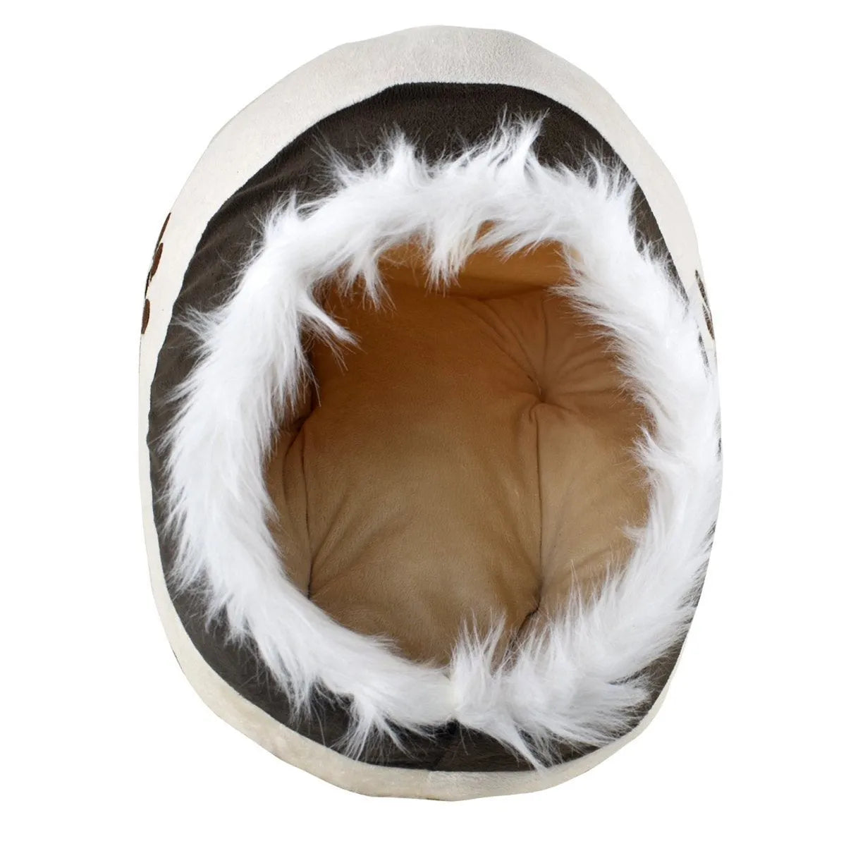 Small cloth dog kennel in beige and white, 41x38x26cm, for indoor use with small dogs