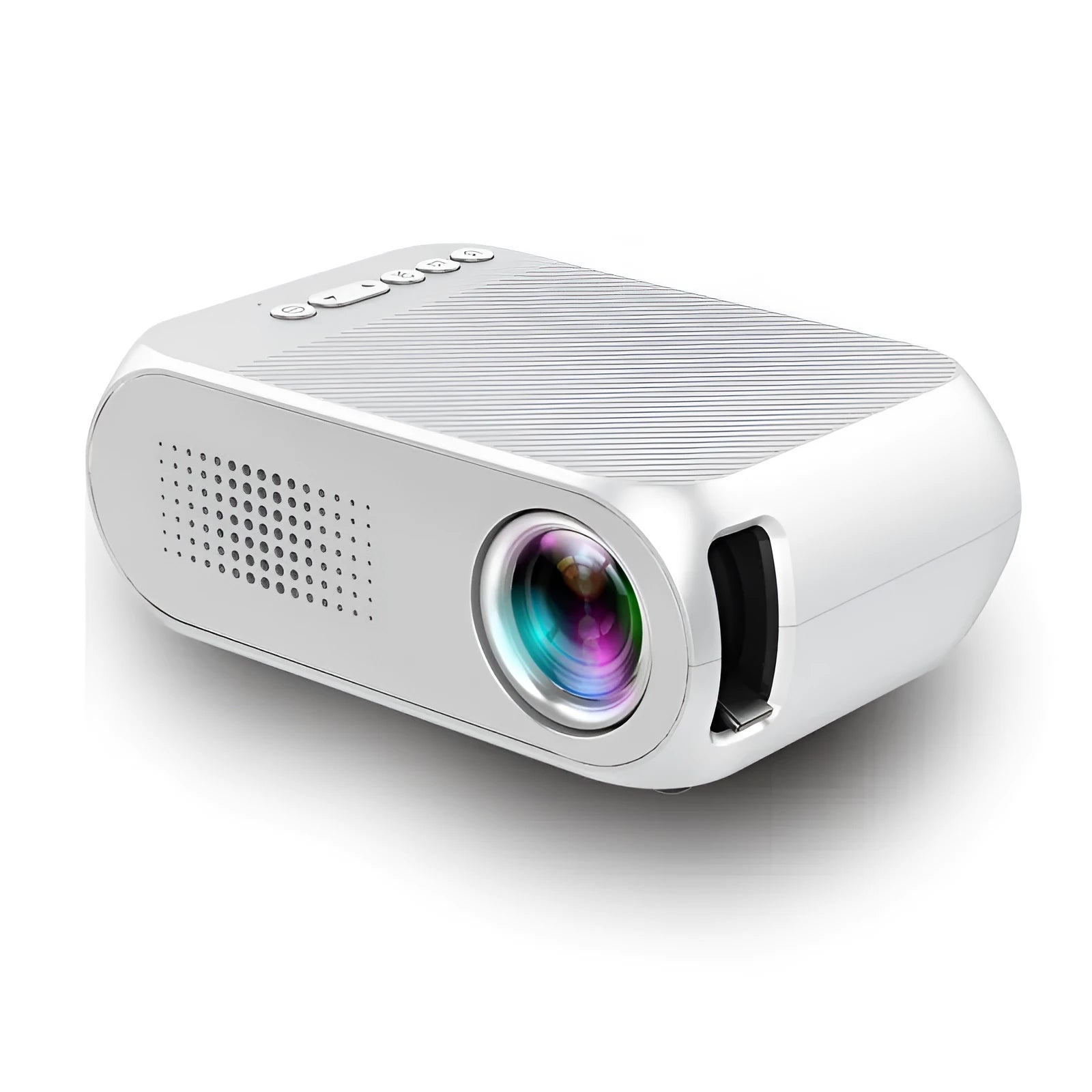 Compact mini HD portable projector with LED lens, available in black, supporting 20-80 inch front projection