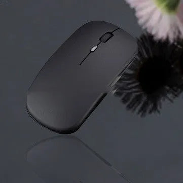 Bluetooth dual-mode wireless mouse in black, rechargeable with silent click and ABS plastic body
