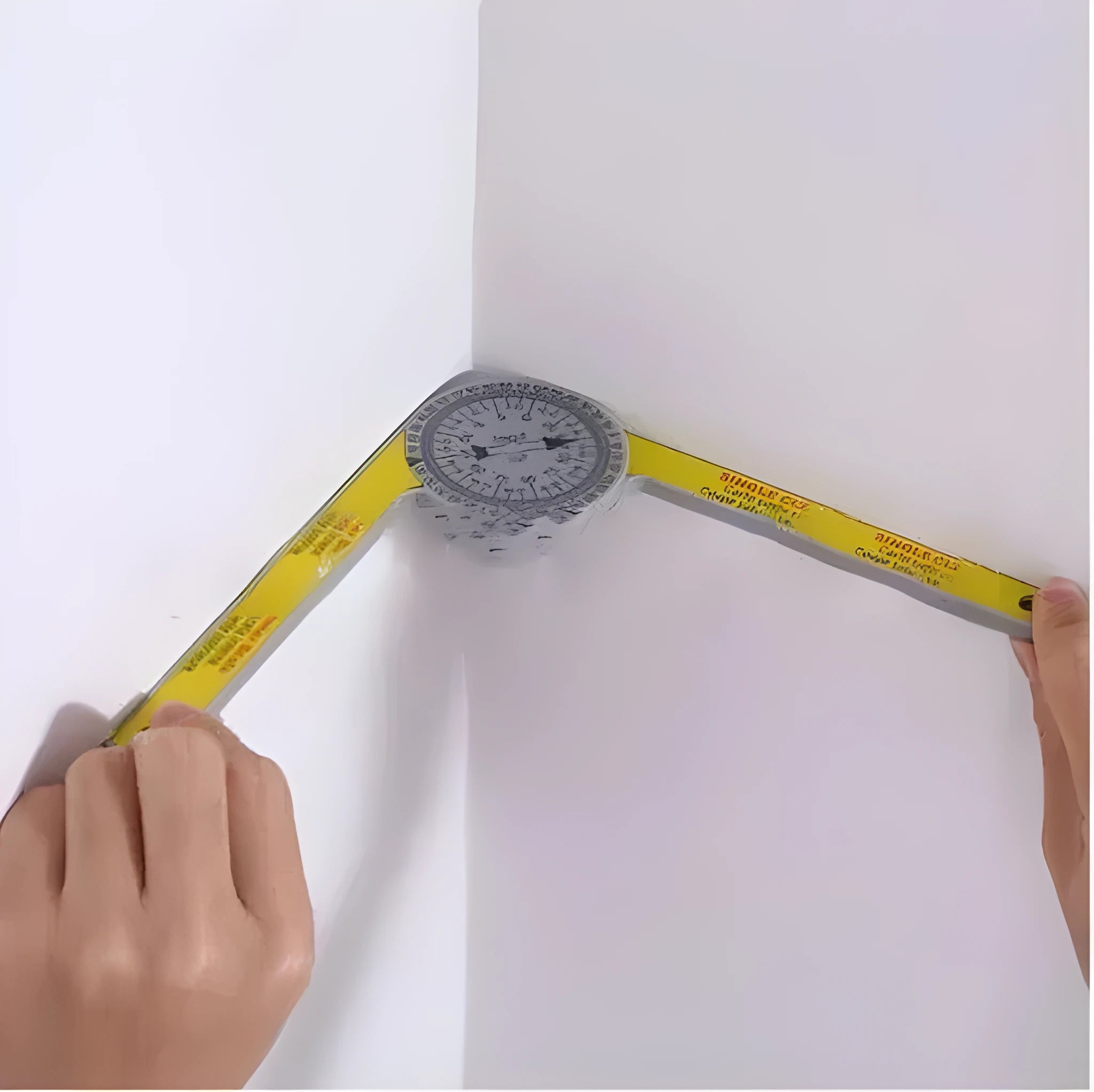 Yellow and white plastic cross-border horizontal angle ruler with laser engraved scales.