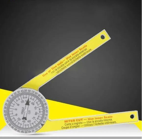 Yellow and white plastic cross-border horizontal angle ruler with laser engraved scales.