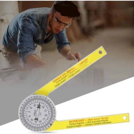 Yellow and white plastic cross-border horizontal angle ruler with laser engraved scales.