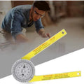 Yellow and white plastic cross-border horizontal angle ruler with laser engraved scales.