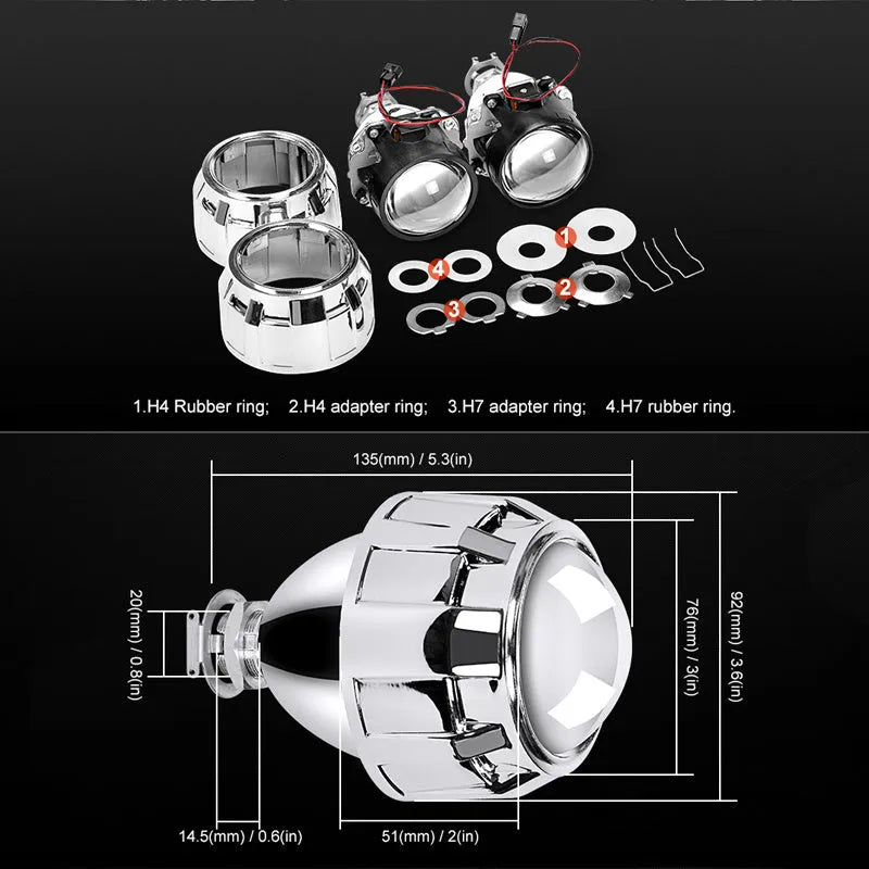 2.5 inch H1 HID bifocal projector lens in aviation aluminium for car and motorcycle headlight conversion