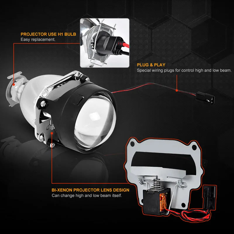 2.5 inch H1 HID bifocal projector lens in aviation aluminium for car and motorcycle headlight conversion