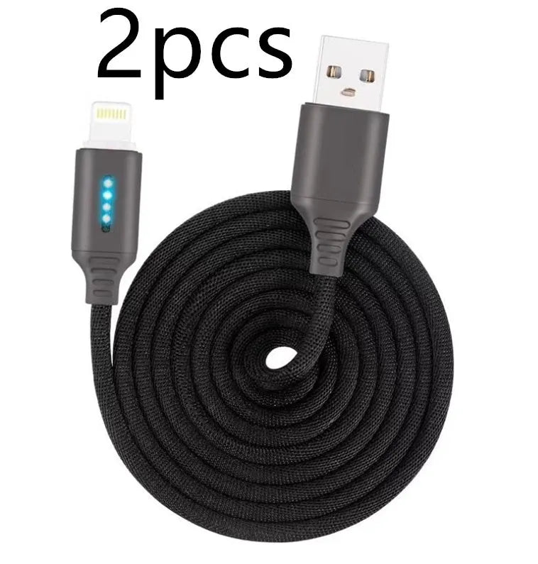 Black fabric weave USB fast charging cable with Android connector, 1 metre long.