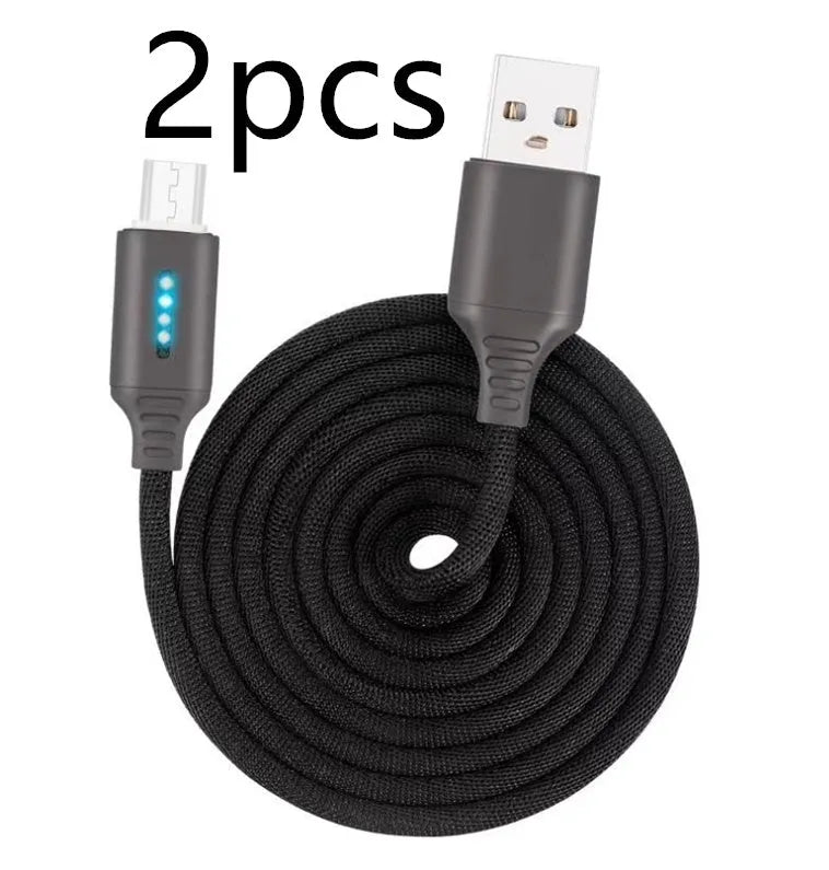 Black fabric weave USB fast charging cable with Android connector, 1 metre long.