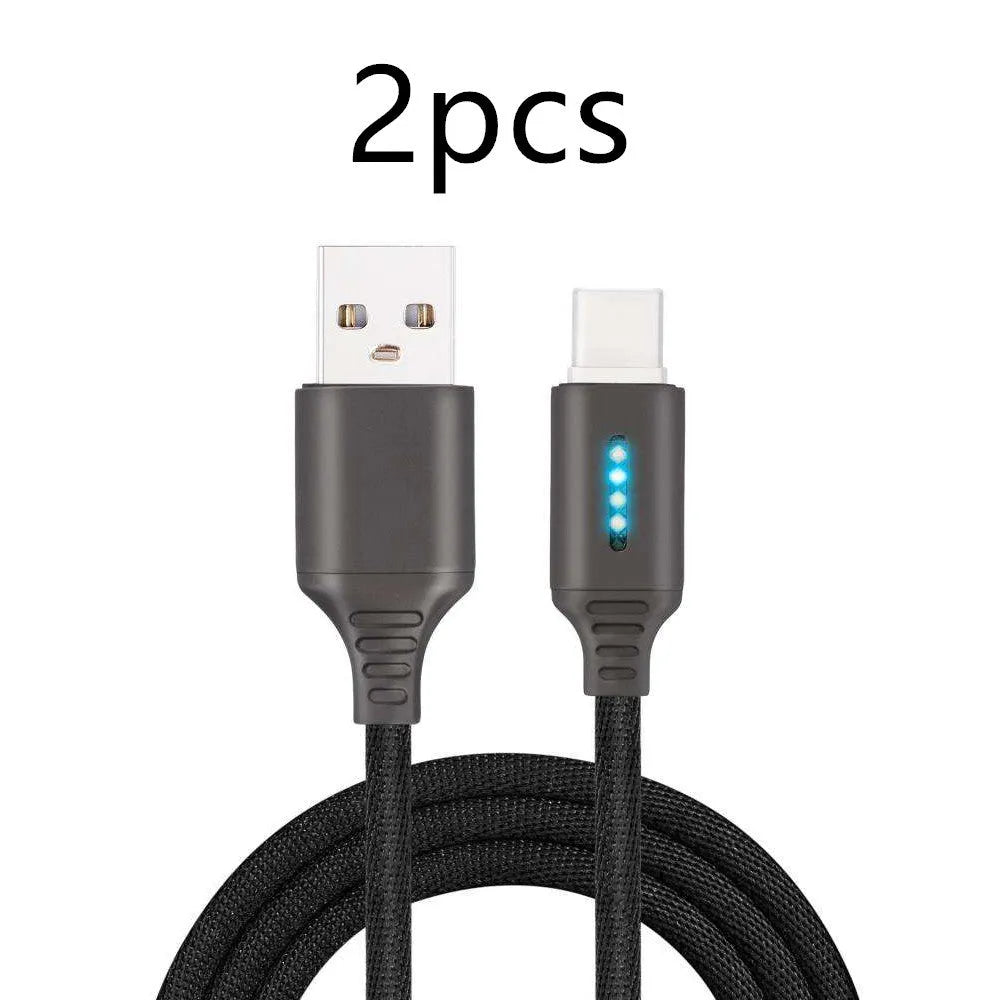 Black fabric weave USB fast charging cable with Android connector, 1 metre long.