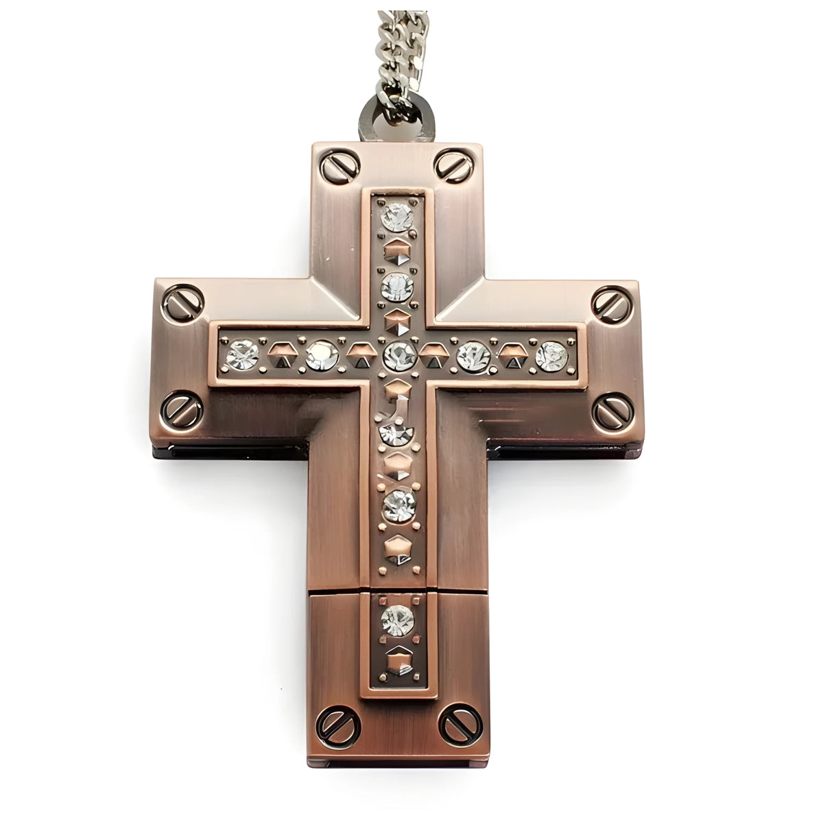 32GB metal cross USB flash drive in golden colour with USB 2.0 interface and 25g weight