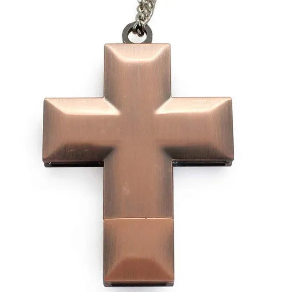 32GB metal cross USB flash drive in golden colour with USB 2.0 interface and 25g weight