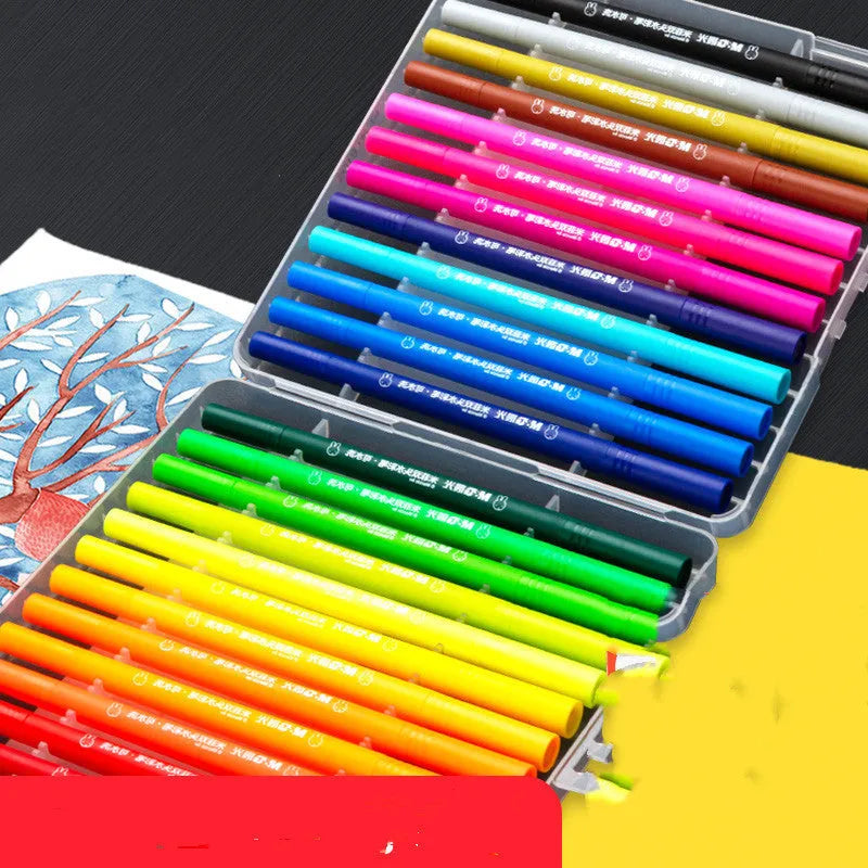 Double-tip soft head watercolour pen set with drawing book and hook line pen in artistic package