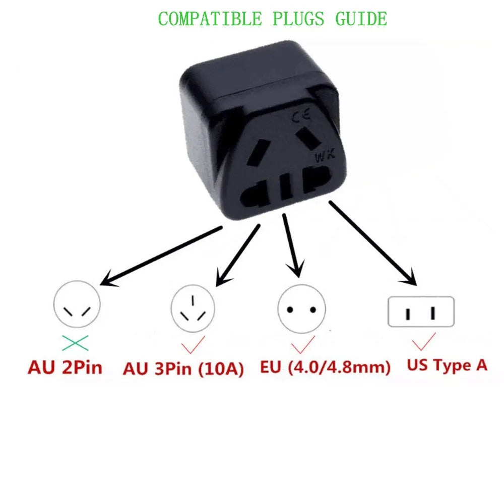 Square white and black UK three-pin to international power conversion adapter