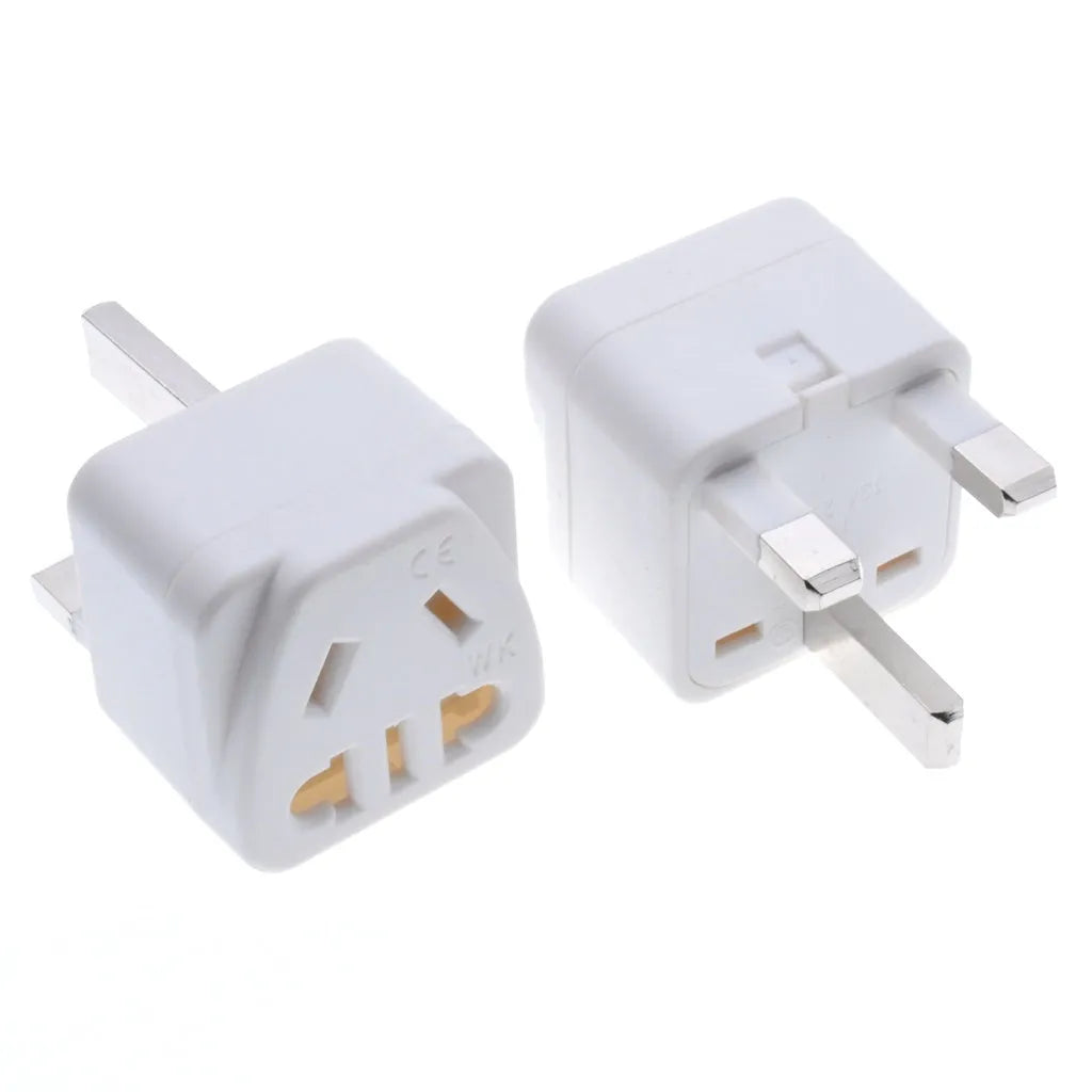 Square white and black UK three-pin to international power conversion adapter