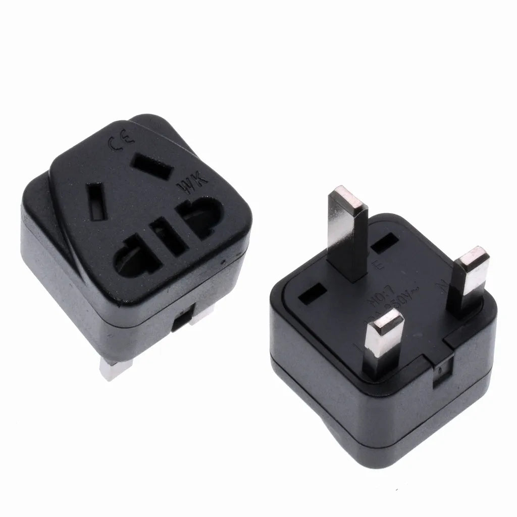 Square white and black UK three-pin to international power conversion adapter