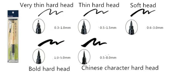 Bamboo calligraphy practice pen with soft hair tip and choice of five brush styles for Chinese character writing