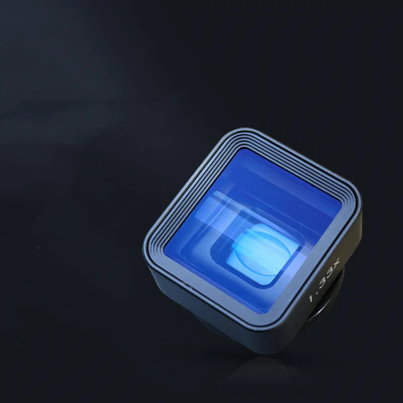 Black SANYK 1.33x anamorphic lens for mobile phones to create cinematic widescreen video.