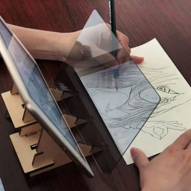 Wooden art projection copying station with drawing board for tracing comic art