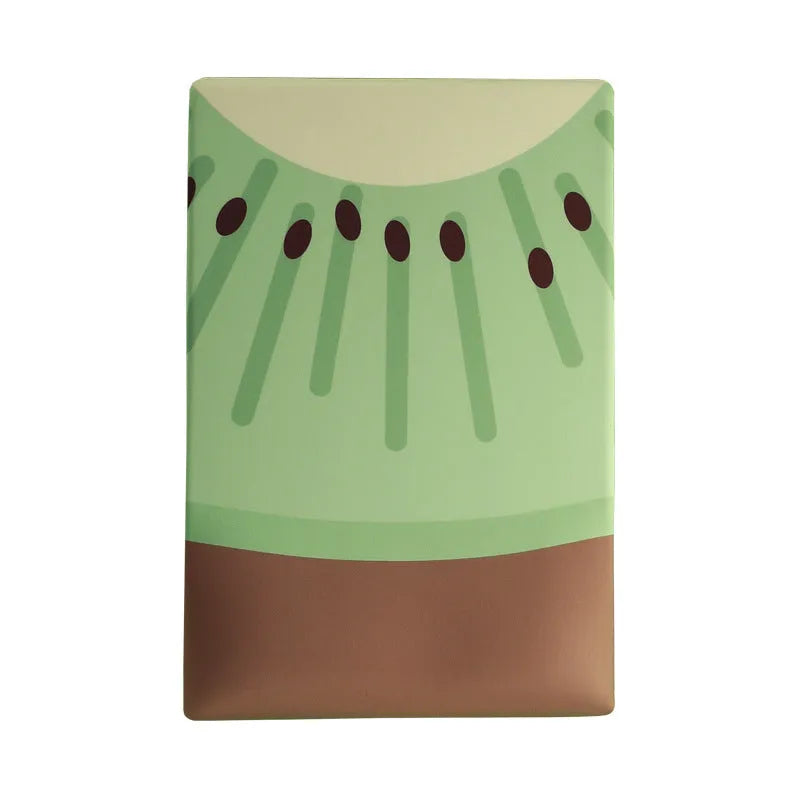 Kiwi fruit design on a grey cloth mouse pad with a thick, integrated gel wrist rest at the front.