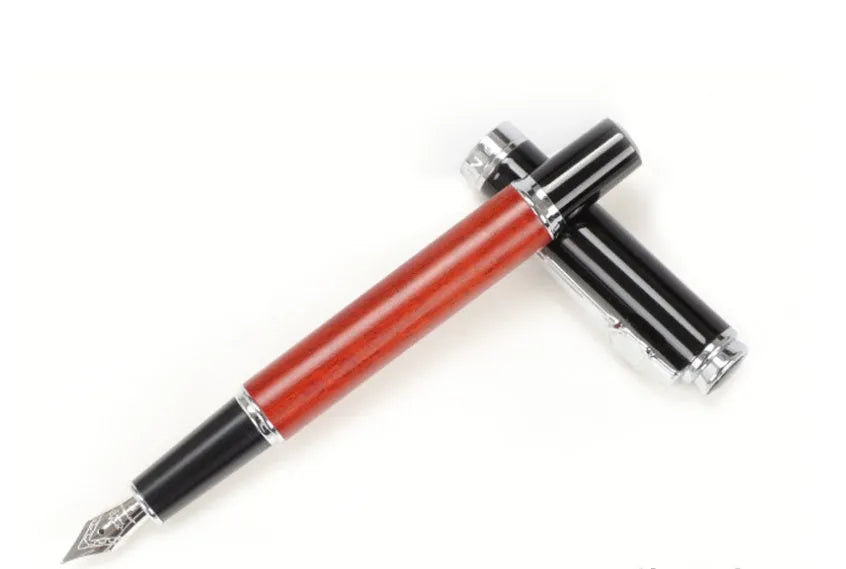 Ceramic colour lacquer pen with rotating ink mechanism and wood-finish barrel in boxed packaging.