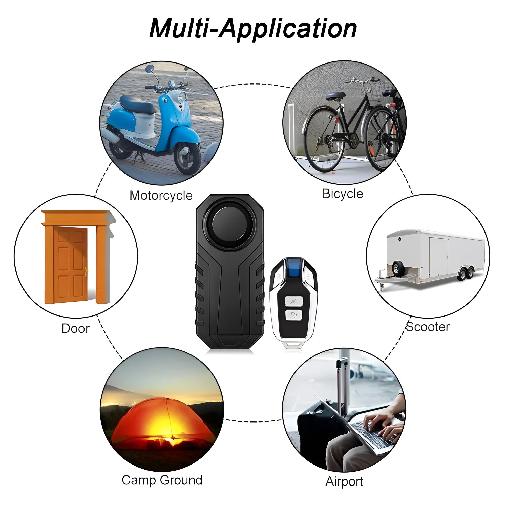 Black rainproof vibration alarm detector for electric car bicycle motorcycle anti-theft with remote control